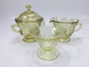 Vintage Federal Madrid Amber Depression Glass Creamer/Sugar Pot With Lid /Cup - Picture 1 of 21