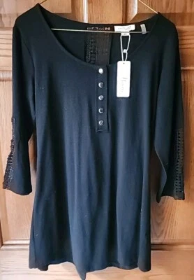 Camisa Simply Noelle Mujer S/M (8-10) Túnica Encaje Botón Frontal Negra Informal Nueva con Etiquetas Foto 1 de 3