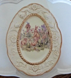 CRACKER BARREL Easter Treasures Easter Bunny Ceramic Oval Plate Tray Embossed - Picture 1 of 7