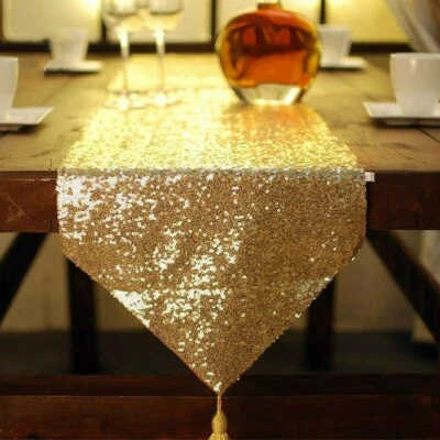 Sequin Beaded Table Runners Cloth Tablecloths Sparkled Shiny Wedding Party Decor - Image 1 of 4
