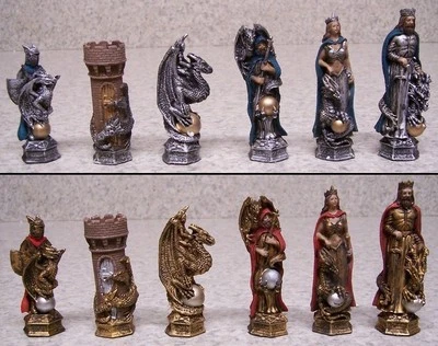 Chess Set with Glass Board King Arthur & Guinevere Fantasy NEW 3½ Kings in color - Image 1 of 4