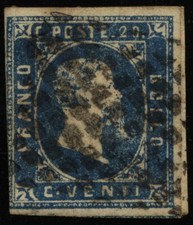 SARDEGNA 1851 20 C CENT USATO SU FRAMMENTO SASS 2
