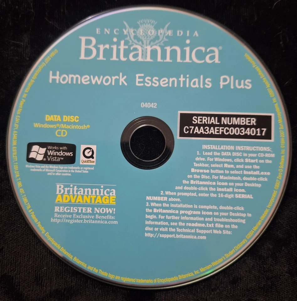 Encyclopedia Britannica Homework Essentials  Plus CD-Data Disc-Win/Mac-04042 NEW - Image 1 of 2