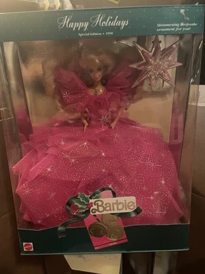 Кукла Barbie 1990 Happy Holidays никогда не доставалась из коробки + украшение на память 1998 Hallmark - Изображение 1 из 4