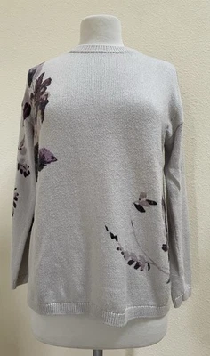 J Jill Light Gray Floral Knit Long Sleeve Sweater Size XS - Image 1 of 4