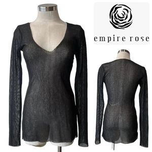 EMPIRE ROSE Australia Black Poly/Wool/Spandex Mesh Long-Line, V-Neck Top S - Picture 1 of 11
