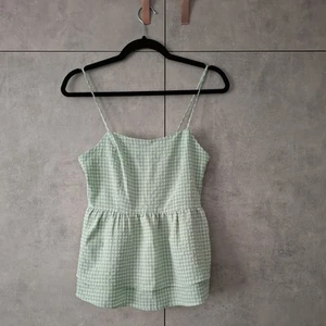 Ladies girls New Look Green Gingham spaghetti strap sleeveless peplum top UK8 - Picture 1 of 5