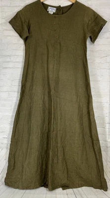 Maxi Vestido Pudding Shop Mujer 3 Lino Verde Oliva De Colección Línea A Transpirable Clásico Foto 1 de 4