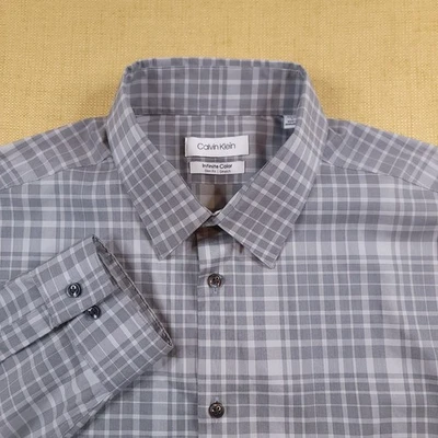 Calvin Klein Men's Infinite Slim Button-Up Shirt Gray Size 16-16.5 34/35 Large - Image 1 of 4