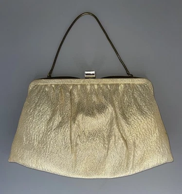 Bolso Clutch Ande Vintage Años 70 Cartera Dorado Metálico Formal Mango de Noche Foto 1 de 4