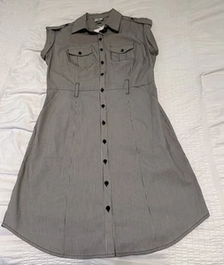 Worthington Gris Rayas Náutico Botón Camisa Vaina Vestido Para Mujer Talla 6 Nuevo Con Etiquetas - Imagen 1 de 11