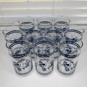 10 Pfaltzgraff Folk Art Drinking Glasses 6" blue bird floral Libbey  - Picture 1 of 9