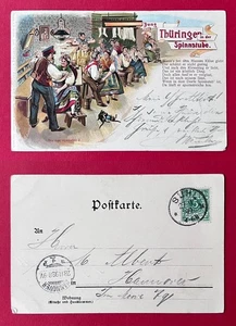 Postal litográfica Turingia 1899 Trachten Typen Spinnstube (165153 - Imagen 1 de 1