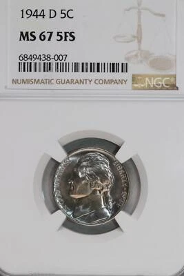 1944 D Jefferson Silver Nickel NGC MS67 5FS *DoubleJCoins* JL1100-216 - Image 1 of 2