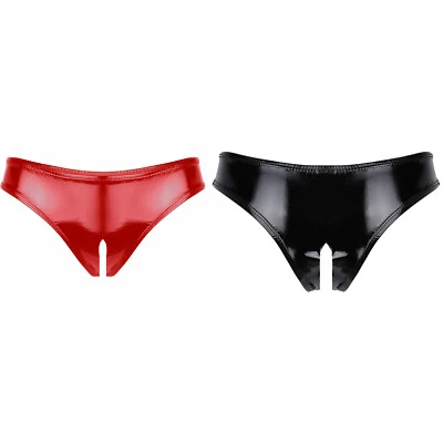 Damen Wetlook Ouvertslip Kunstleder Schritt offen Strings Slip Panty Unterwäsche - Bild 1 von 4