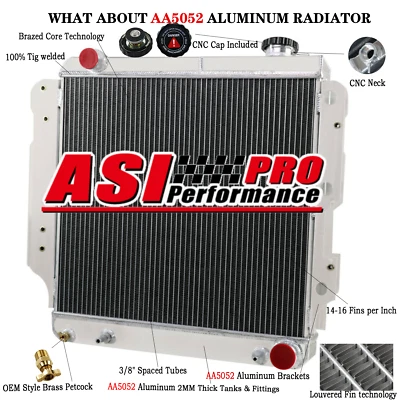 3 Row Aluminum Radiator for 1987-2006,2001 Jeep TJ / YJ Wrangler Chevy V8 Swap — 第 1/4 张图片