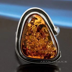 Anillo de plata ámbar único hecho a mano tamaño 54 (17,2 mm Ø) ámbar del mar Báltico - Imagen 1 de 4