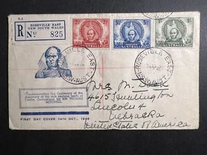 1946 Registered Australia First Day Cover FDC Roseville E NSW to Lincoln NB USA - Picture 1 of 2