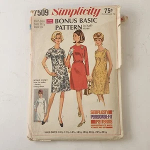 Simplicity 7509 Vintage Sewing Pattern '67 Half Size 16.5 Bust 39 Bonus Dress - Picture 1 of 3
