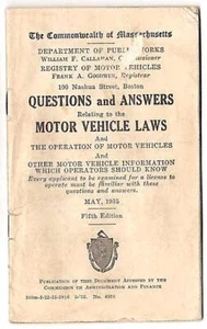 MASSACHUSETTS MOTOR VEHICLE LAWS ~ 1935 Info Booklet - Picture 1 of 1