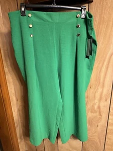Plus Size Wide Legs Woman’s Pants Green Size 2X New By NYCC - Picture 1 of 6