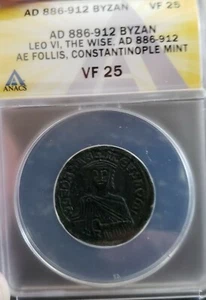Leo VI The Wise AD 886-912  AE Follis Constantinople Mint. ANACS VF25 - Picture 1 of 2