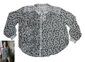 Free People Dani Paisley Long Sleeve Button Up Collared Blouse Top S NWT Black - Picture 1 of 1