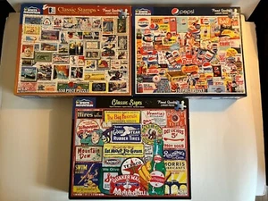 3 White Mountain Puzzles 500/550 Pc Pepsi/Classic Signs/Classic Stamps Complete - Picture 1 of 14