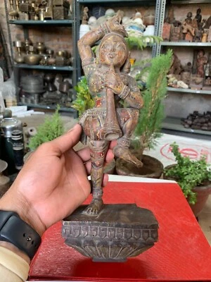 Antigua Estatuilla Bailando Músico Dama Madera Artesanal India Rara Estatua Foto 1 de 4