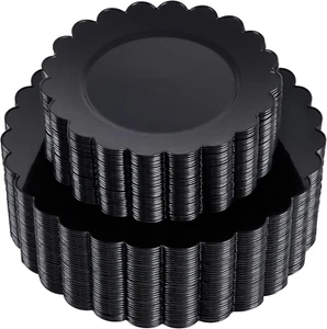 100 Black Plastic Plates Disposable Scalloped Plates Heavy Duty Include 50 Black - Picture 1 of 12