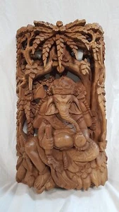 Handgefertigte geschnitzte dekorative Wandkunst aus Holz göttlicher Ganesha hinduistischer Gott Skulptur - Bild 1 von 16