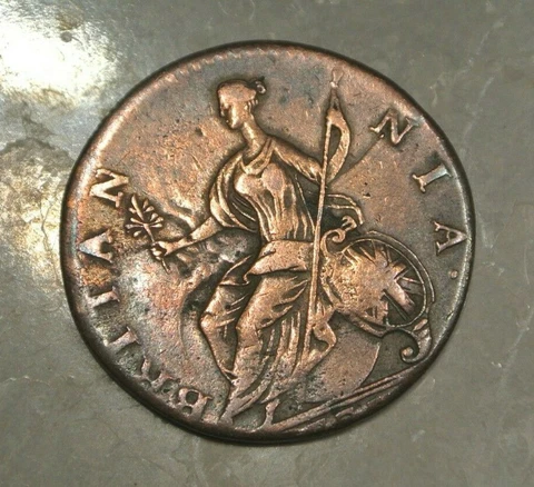 HALF PENNY 1773? dècentrè frappe incuse   RARE RARE  poids 6 gr 60 Cover