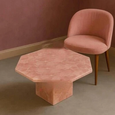 Rose Quartz Coffee Table – Natural Crystal Stone Top, Luxury Boho Accent Table - Image 1 of 4