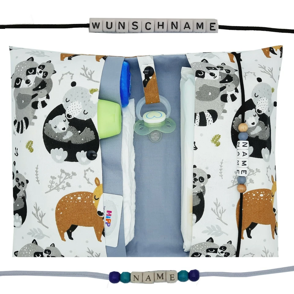 HANDMADE XXL Windeltasche mit Name Wickeltasche Mädchen Junge Geburt Baby Taufe Waldtiere