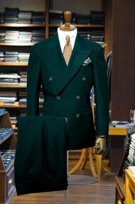 Traje de hombre a rayas solapa pico doble pecho formal negocios boda novio 2 piezas Foto 1 de 4