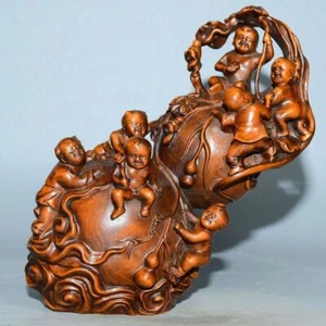 Porzellan Buchsbaum handgeschnitzt mit vielen Samen viele Segnungen Kürbis Ornament Statue - Bild 1 von 10