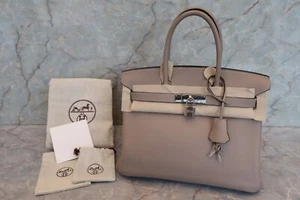 HERMES Birkin 30 Taurillon Clemence Hand Bag Gris Tourterelle Square K (2007) - Picture 1 of 23