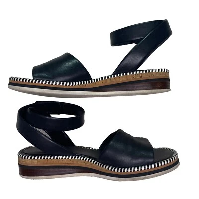 VINCE CAMUTO Sandals Leather Low Wedge Ankle Strap Womens 8.5 Black - Image 1 of 4