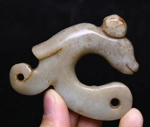 China Hongshan Kultur Hetian Jade geschnitzt Yu Schwein Drache Gou Haken Amulett Anhänger - Bild 1 von 8