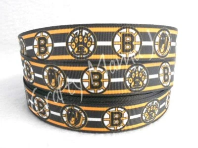 Boston Bruins + Paws on 7/8" Grosgrain Ribbon~ YOUR CHOICE 5 or 10 Yards (NHL) - Image 1 of 3