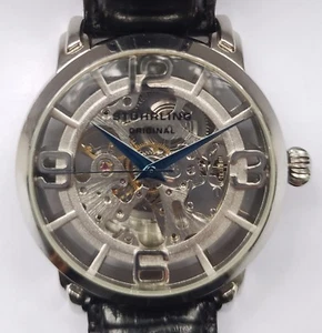 Stuhrling Men's Skeleton Automatic Watch Cal ST-90050 Krysterna Black Leather - Picture 1 of 5