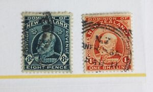 New Zealand – 1909 Pair – 8d & 1/- - SG 393-4 – Very Fine Used – (R2)