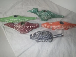 Set of 5 Primitive Pottery Barn Wood Carved Candlestick holders Candle Animals - Picture 1 of 4