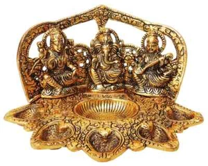 Aluminium Laxmi Ganesh Saraswati Diya Statue religiöse Figur Skulptur 5 Zoll - Bild 1 von 2