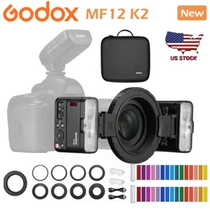 US Godox MF12-K2 TTL 2.4G Macro Flash Light Kit 2-Speedlite For Sony Canon Nikon - Picture 1 of 11