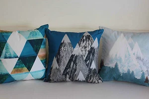 Art Vintage Aqua Navy Mountain Home Decor Cotton CUSHION COVER PILLOW CASE 18" - Picture 1 of 5