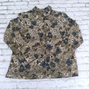 Karen Scott Sport Shirt Womens Large Green Floral Pearl Snap Long Sleeve Boho - Picture 1 of 10