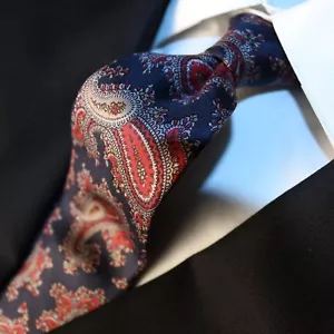 Christian Dior Krawatte dunkelblau rot bunt Paisley Seide 55" L x 3,5" B - Bild 1 von 12