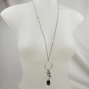 Silber Multi Hänger Anhänger klar blau Quarz Modeschmuck Halskette 925 Verschluss - Bild 1 von 9