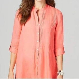 J. Jill Love Leinen Biesen Koralle Damen Koralle Tunika Gr. XS Knopfleiste Top - Bild 1 von 6